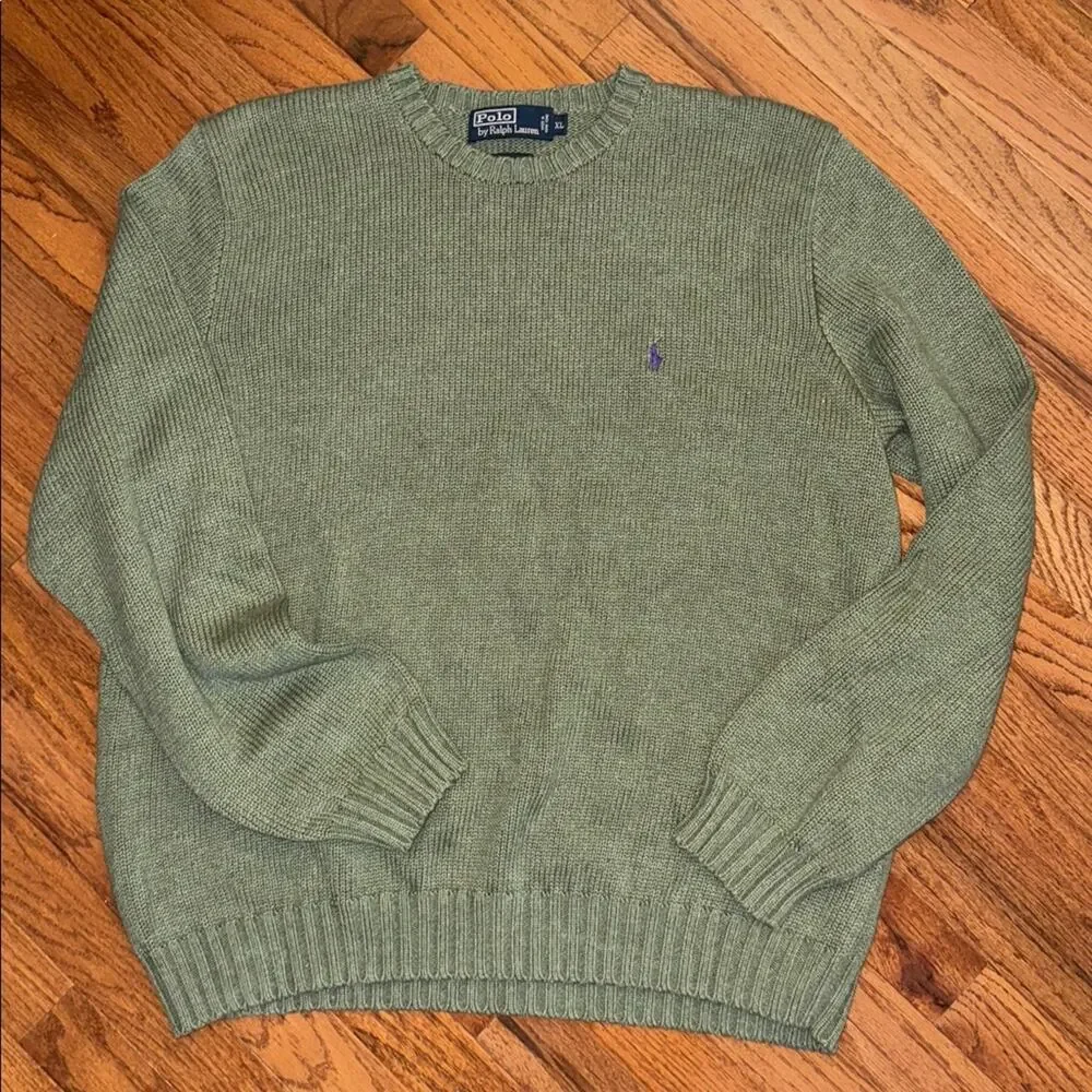 Polo Ralph Lauren Olive Green Knitted Cotton Crew Sweater Size XL